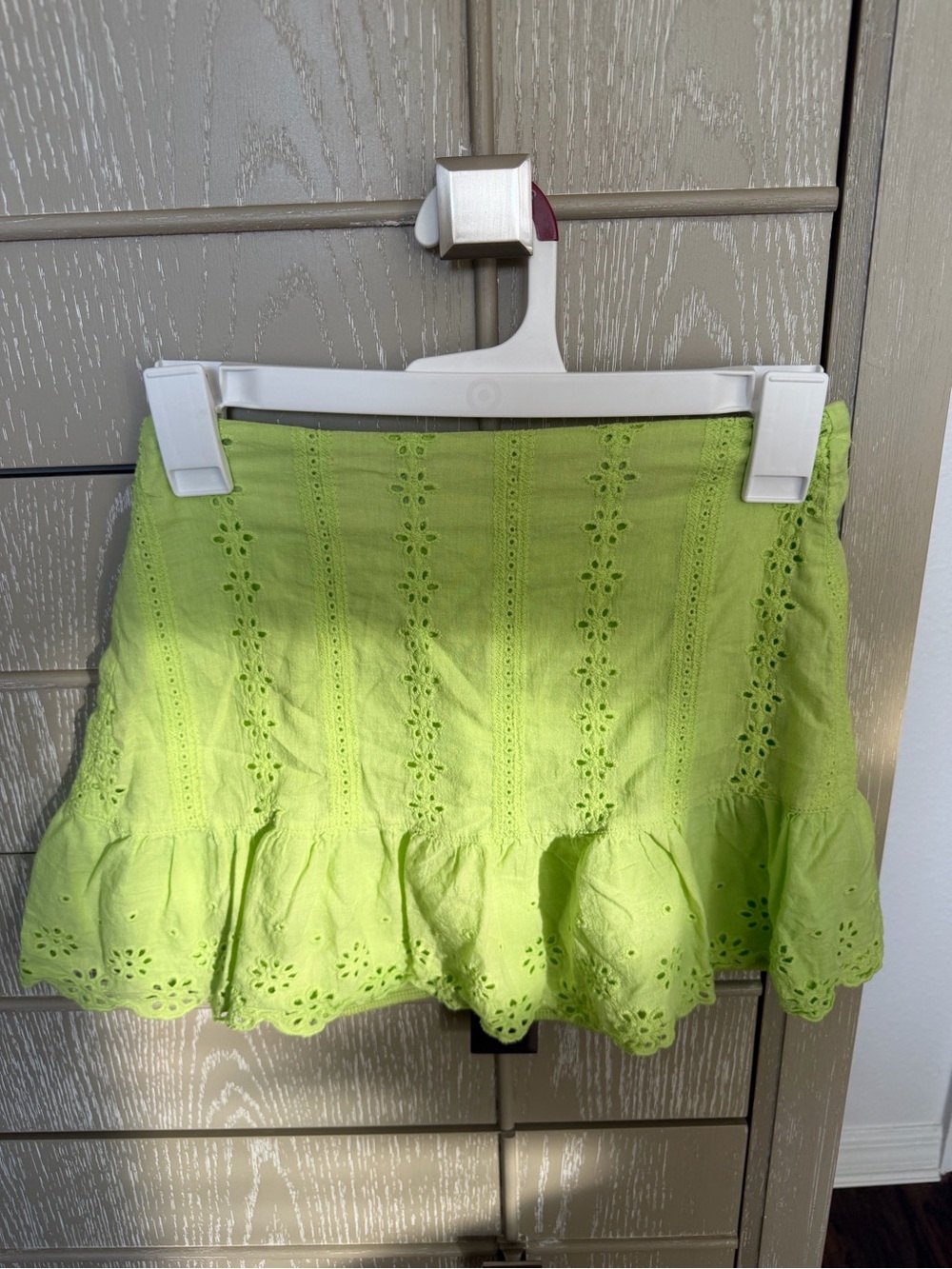SHEIN Lime Green Eyelet Ruffle Mini Skirt